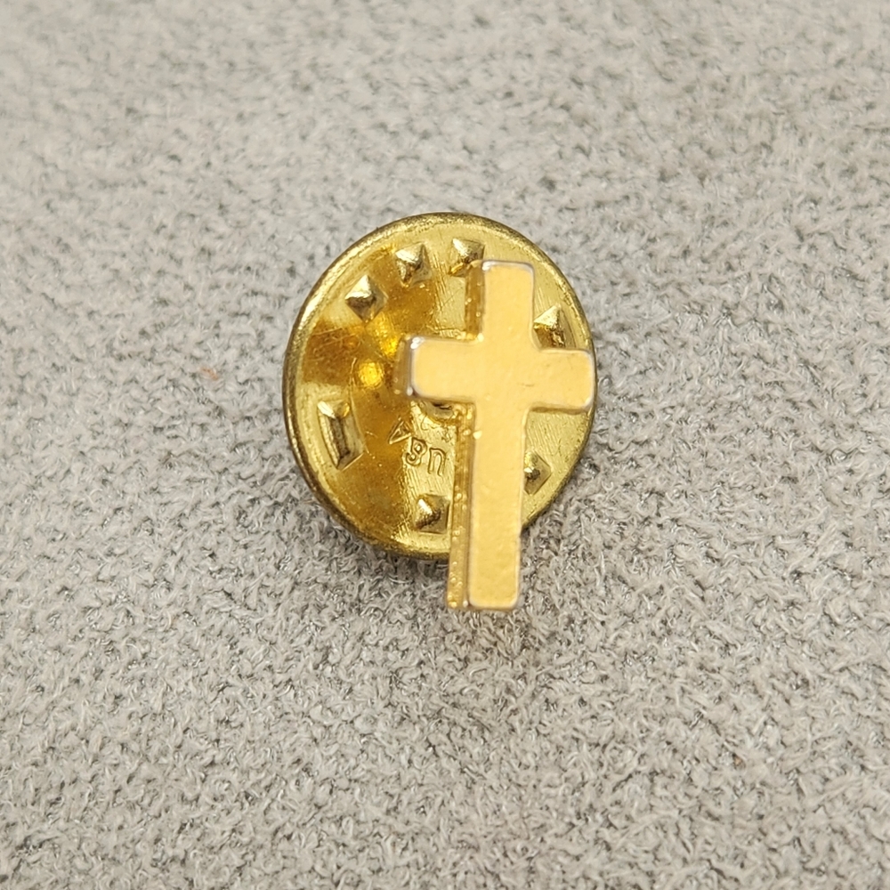 Vintage Cross Lapel Pin Golden Tone  Religious Minimalist Gift Unisex Christian